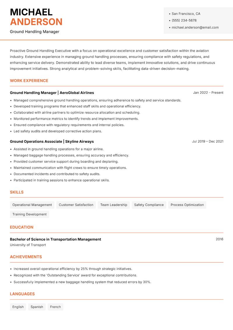 Ground Handling Executive Resume Template