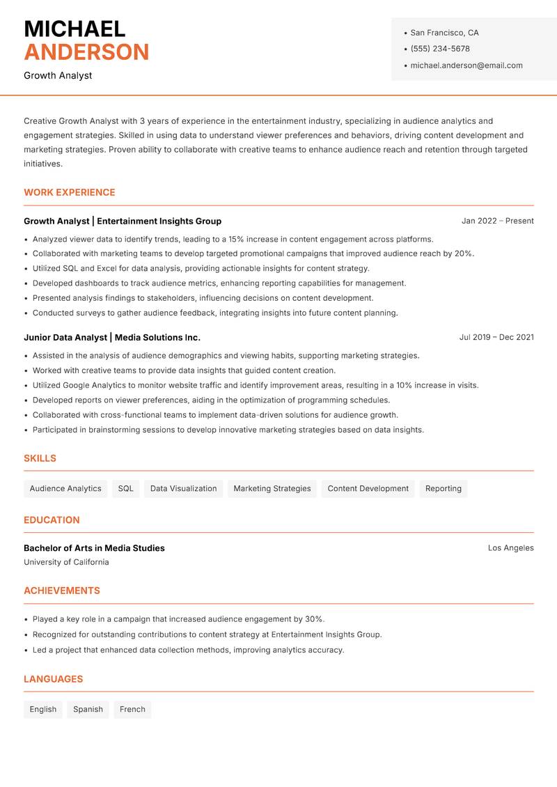 Growth Analyst Resume Template