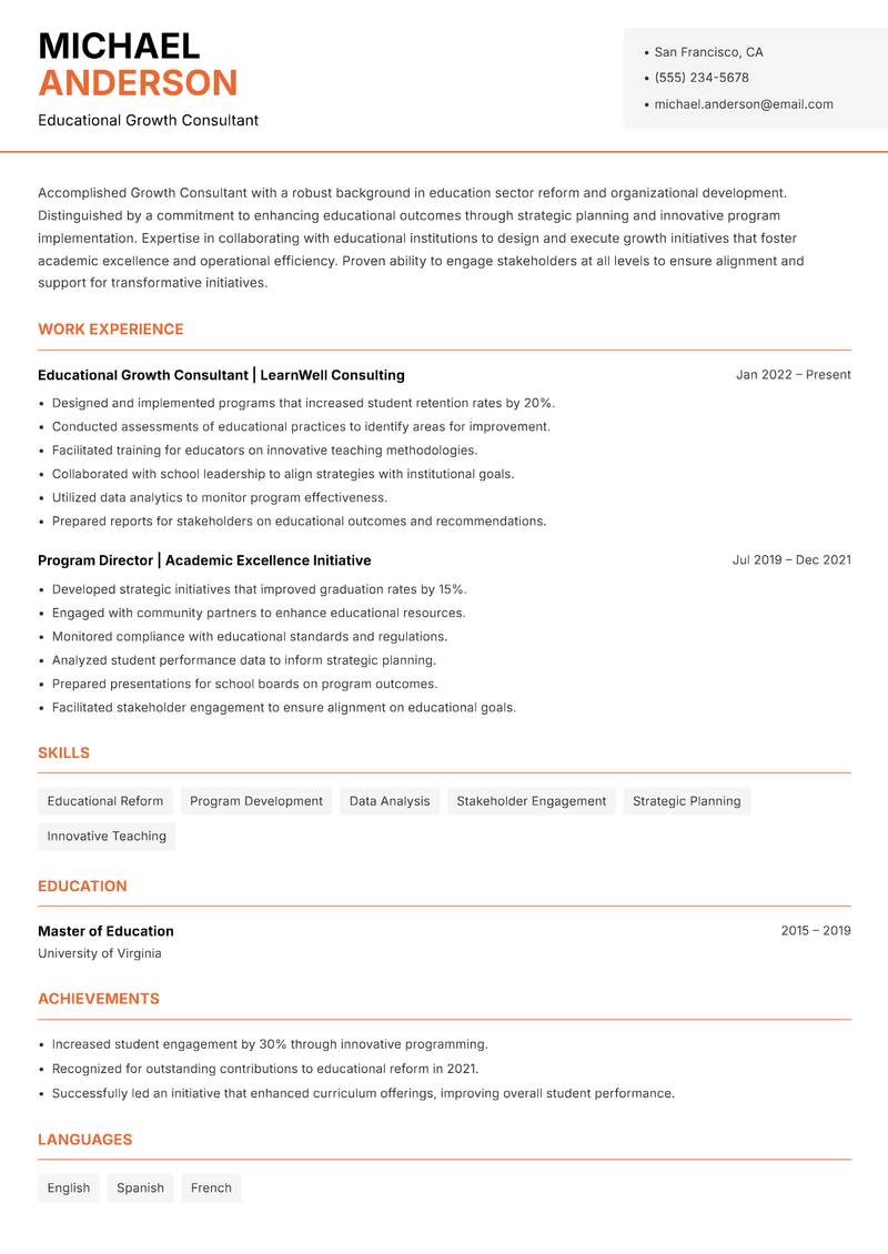 Growth Consultant Resume Template