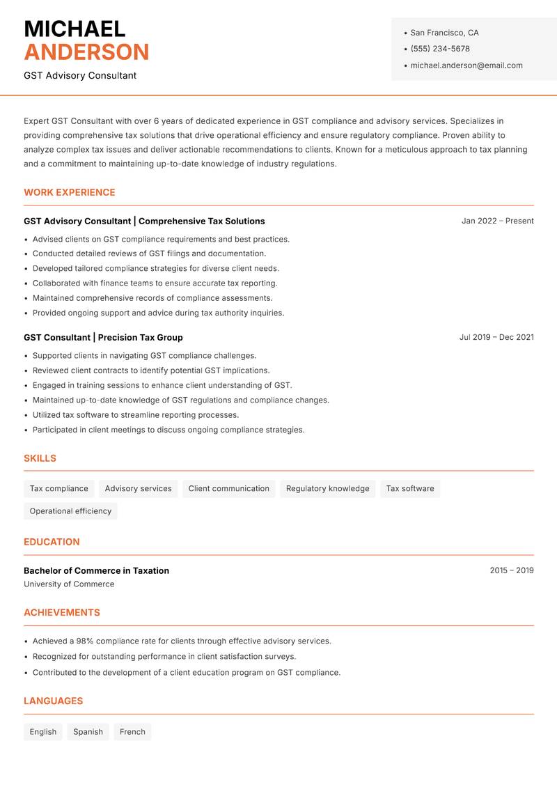 GST Consultant Resume Template