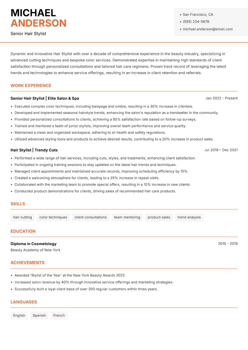 Hair Stylist Resume Template
