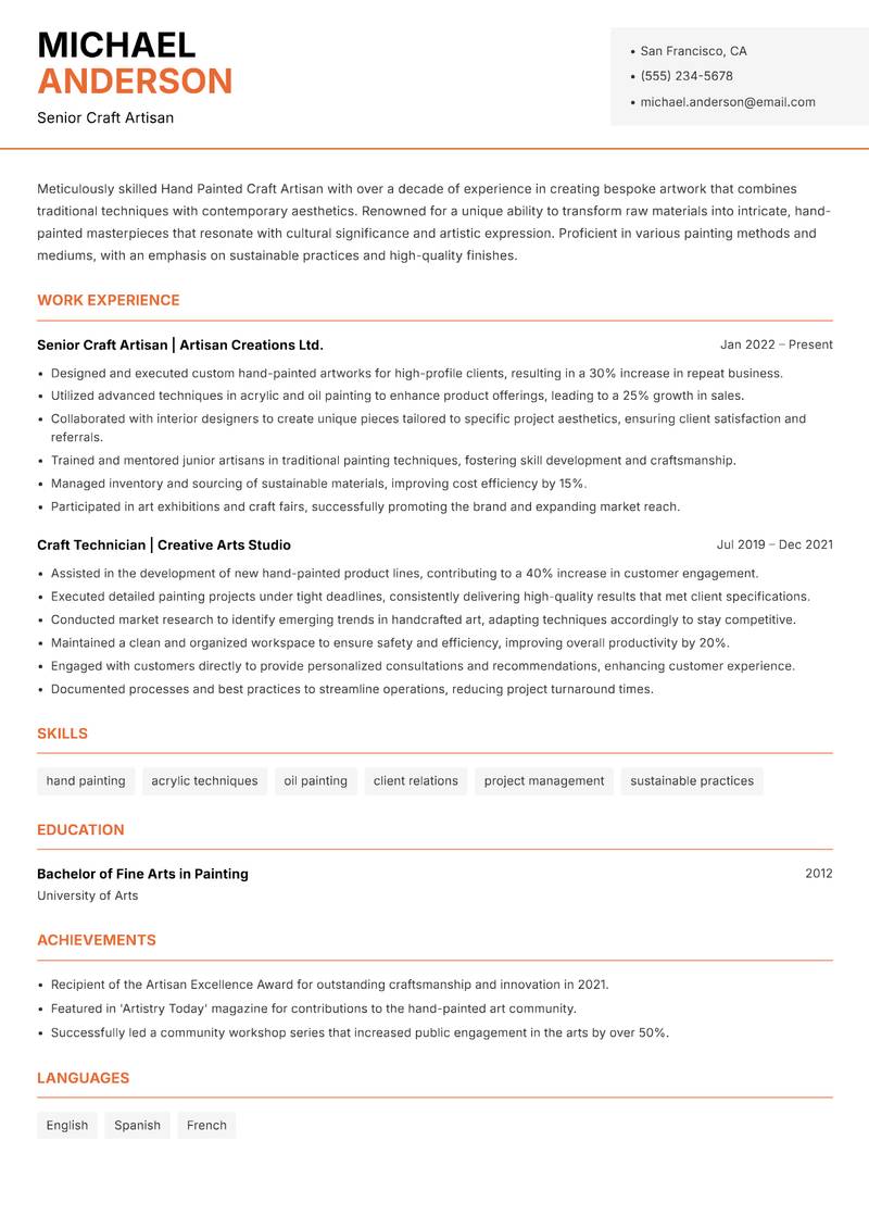 Hand Painted Craft Artisan Resume Template