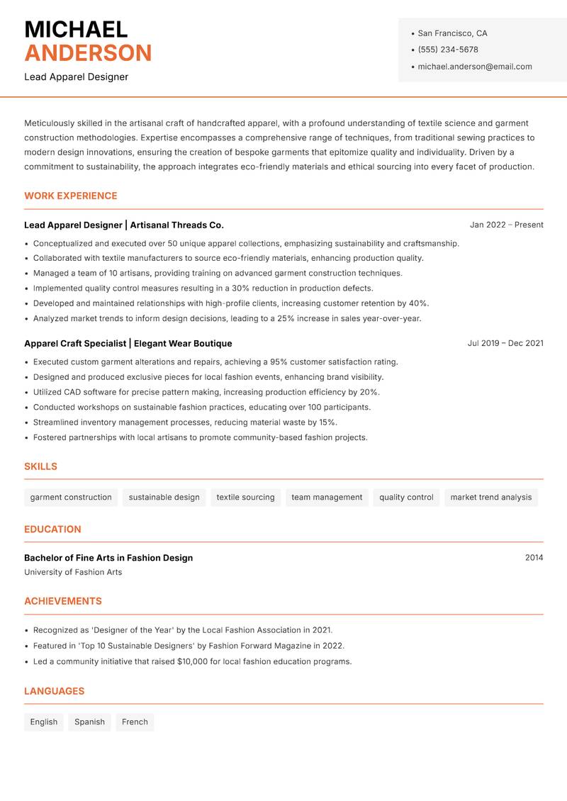 Handcrafted Apparel Maker Resume Template