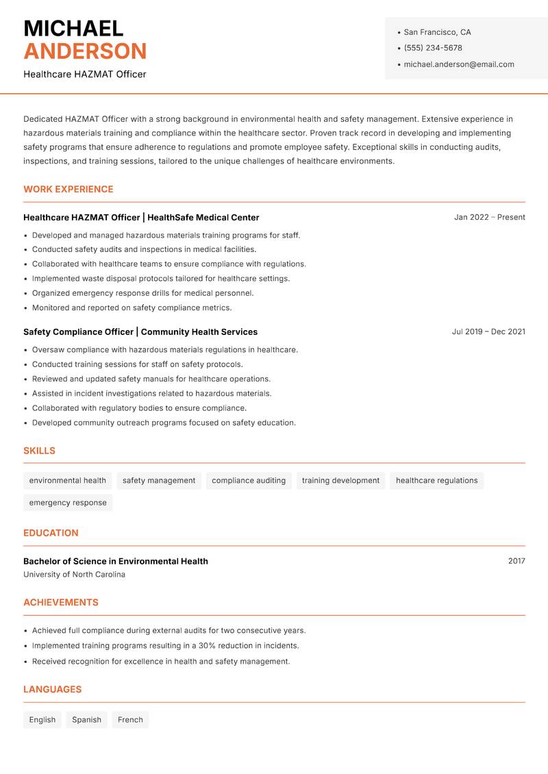 HAZMAT Officer Resume Template
