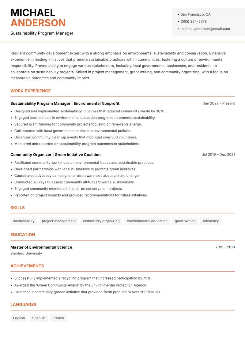 Head of Community Development Resume Template