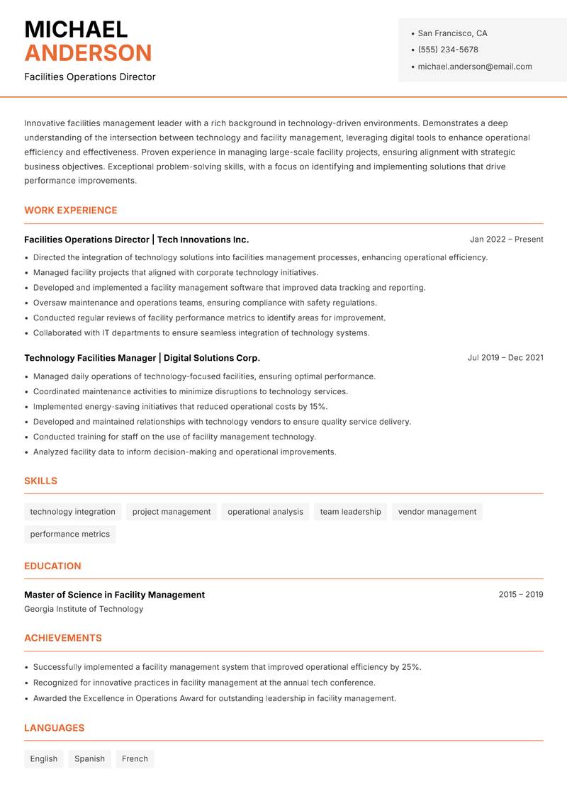 Head of Facilities Management Resume Template