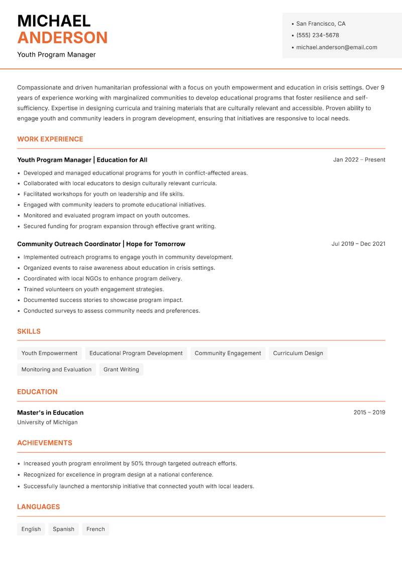 Head of Humanitarian Aid Resume Template
