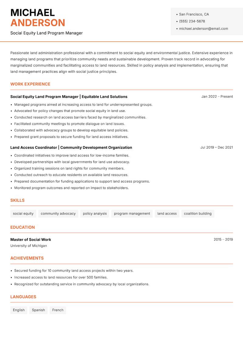 Head of Land Administration Resume Template