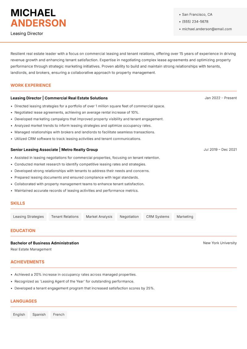 Head of Real Estate Resume Template