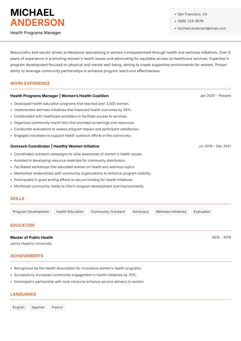 Head of Women Empowerment Resume Template