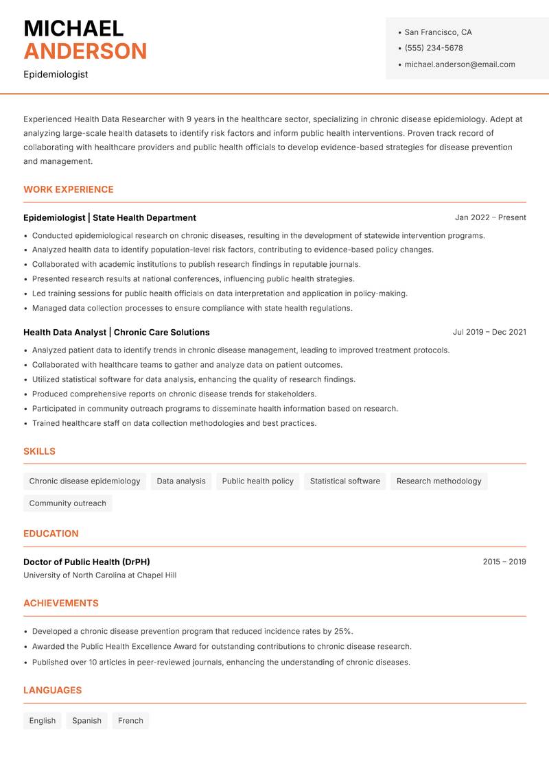 Health Data Researcher Resume Template