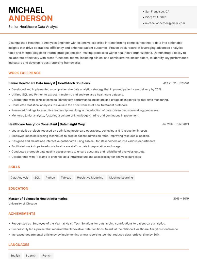 Healthcare Analytics Engineer Resume Template