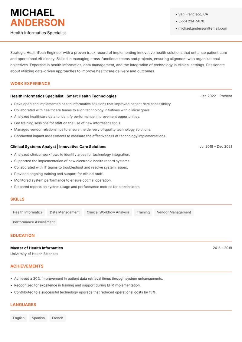 HealthTech Engineer Resume Template