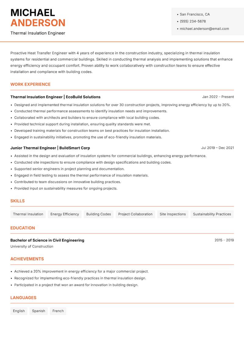 Heat Transfer Engineer Resume Template