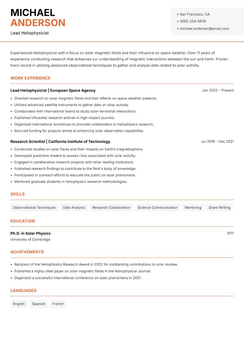 Heliophysicist Resume Template