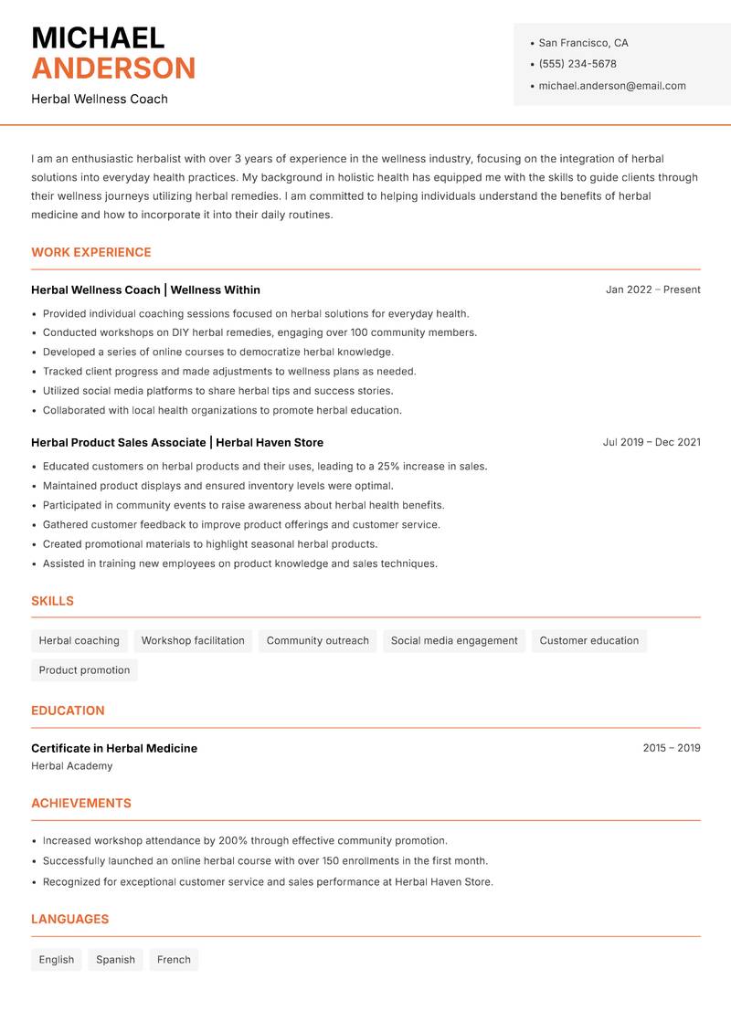 Herbalist Resume Template