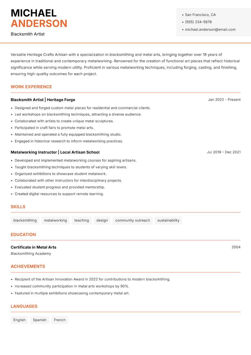 Heritage Crafts Artisan Resume Template