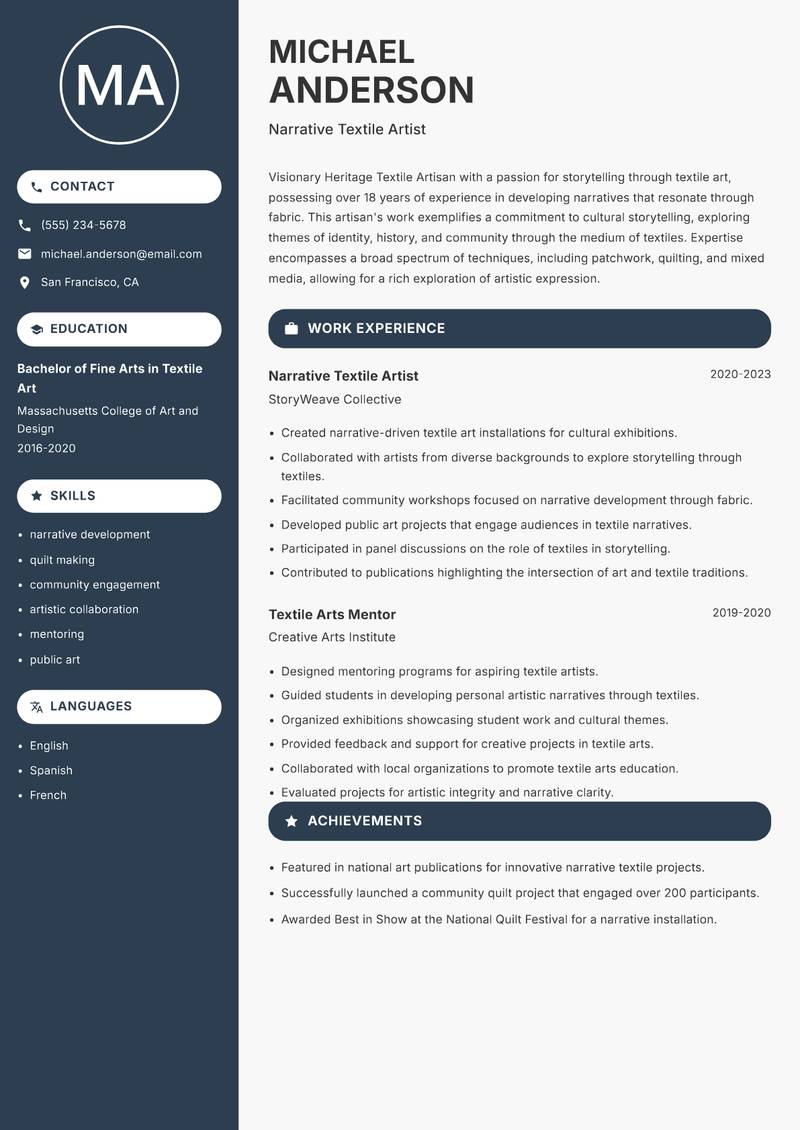 Heritage Textile Artisan Resume Preview Example