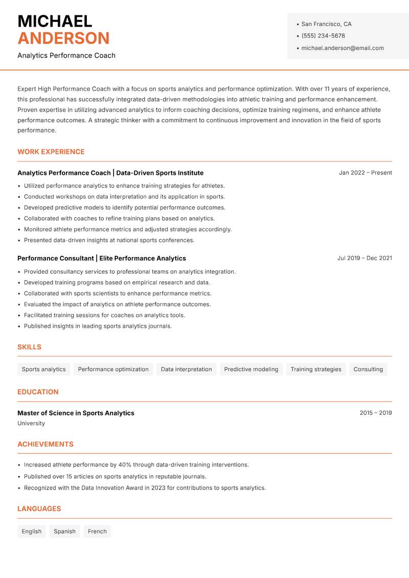 High Performance Coach Resume Template