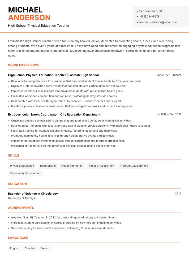 High School Teacher Resume Template