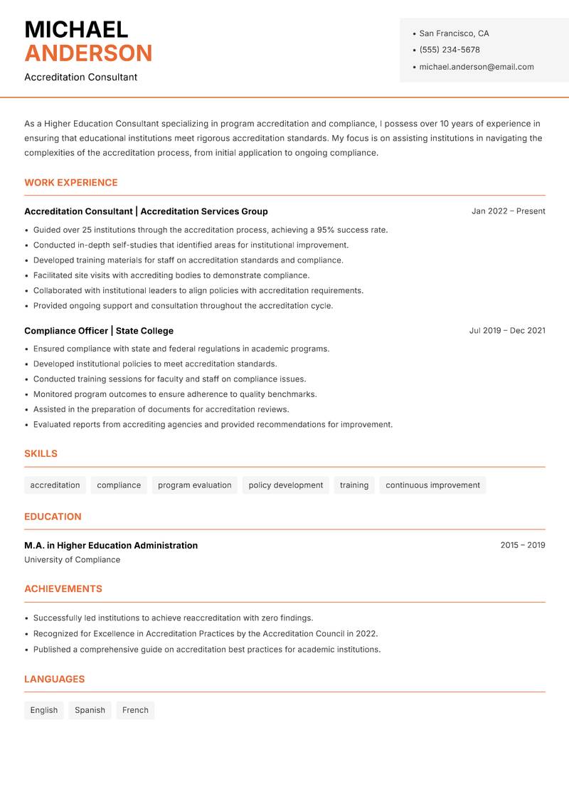 Higher Education Consultant Resume Template