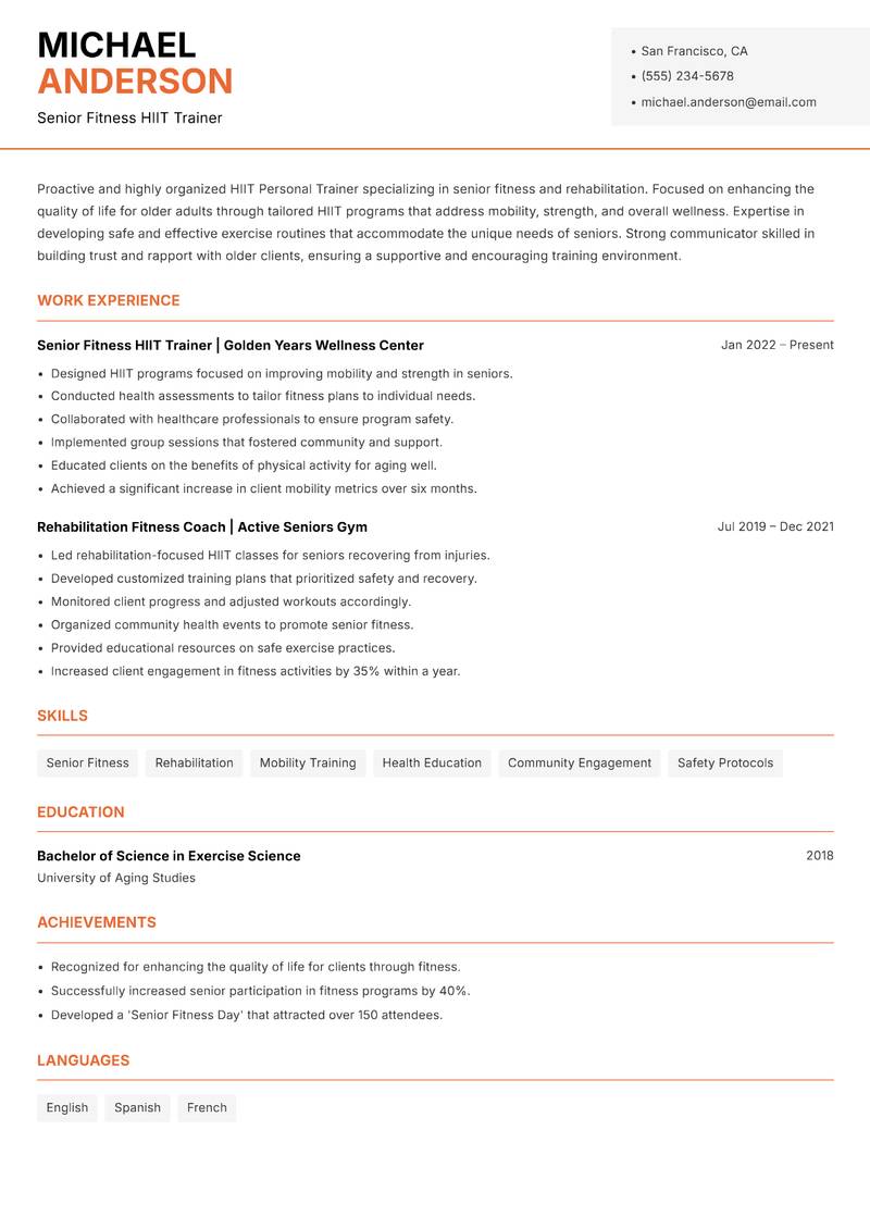 HIIT Personal Trainer Resume Template