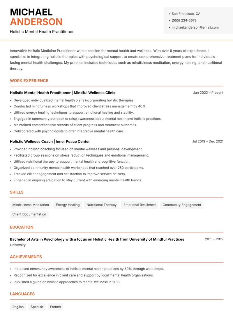 Holistic Medicine Practitioner Resume Template