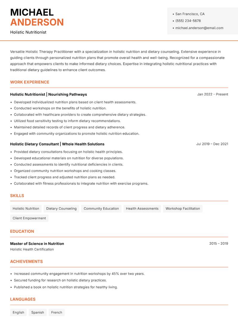 Holistic Therapy Practitioner Resume Template