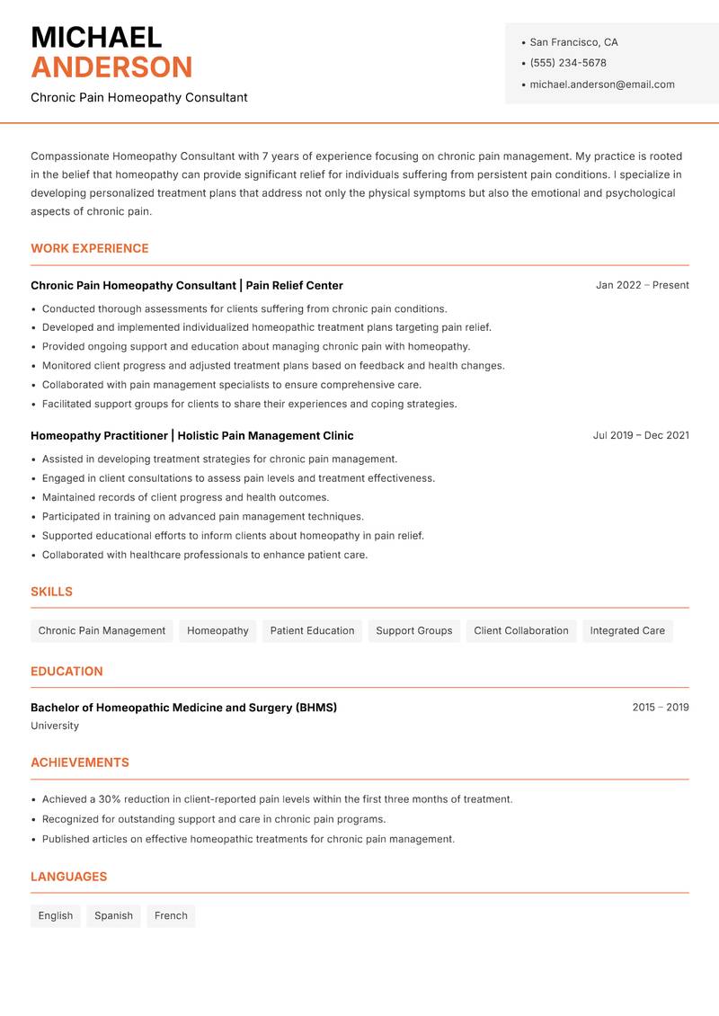 Homeopathy Consultant Resume Template