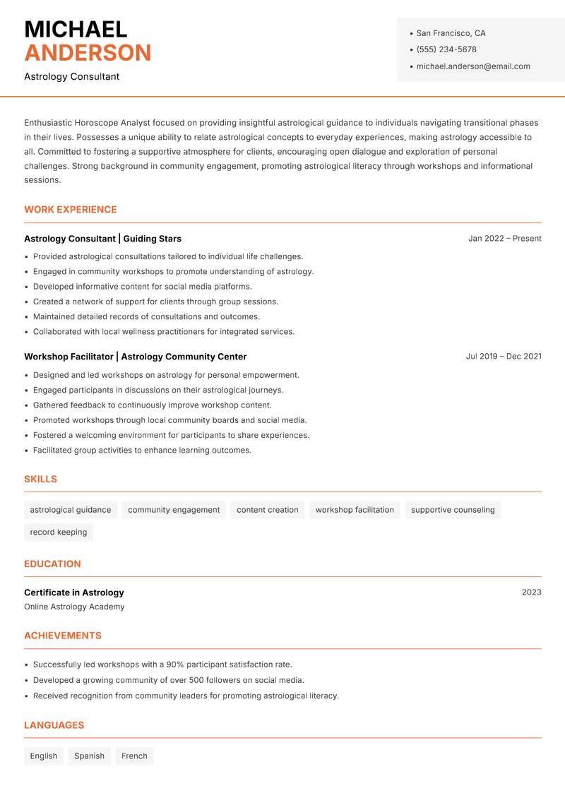 Horoscope Analyst Resume Template