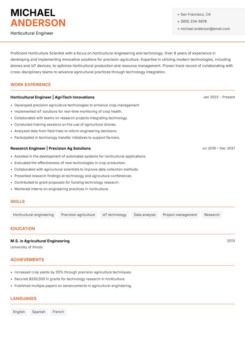 Horticulture Scientist Resume Template