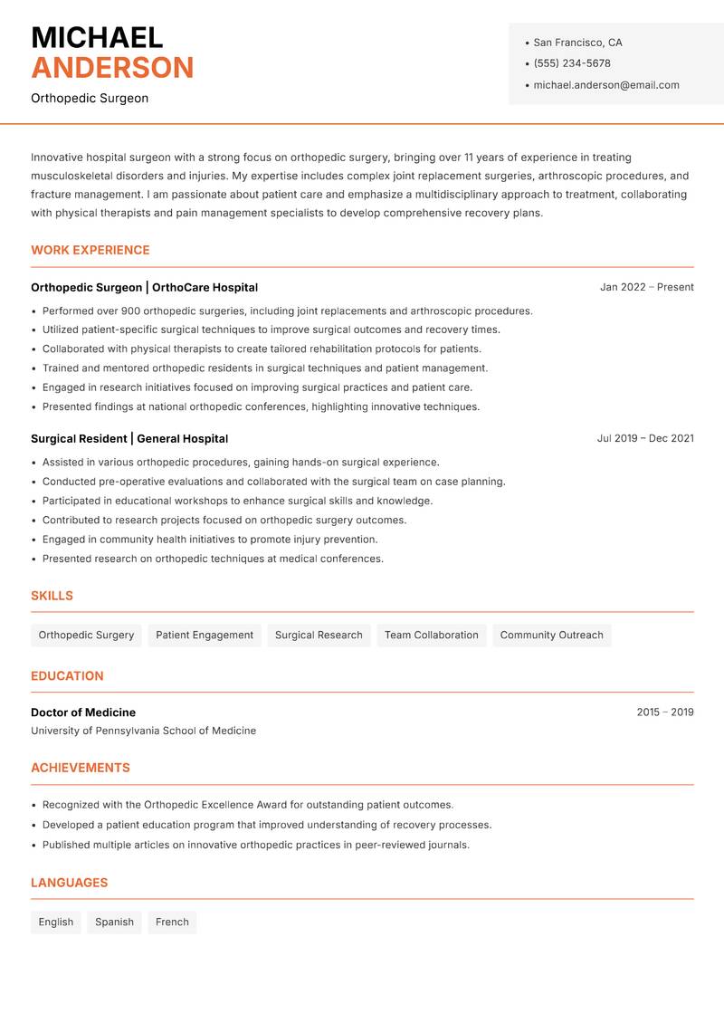 Hospital Surgeon Resume Template