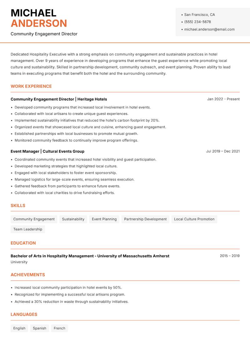 Hospitality Executive Resume Template