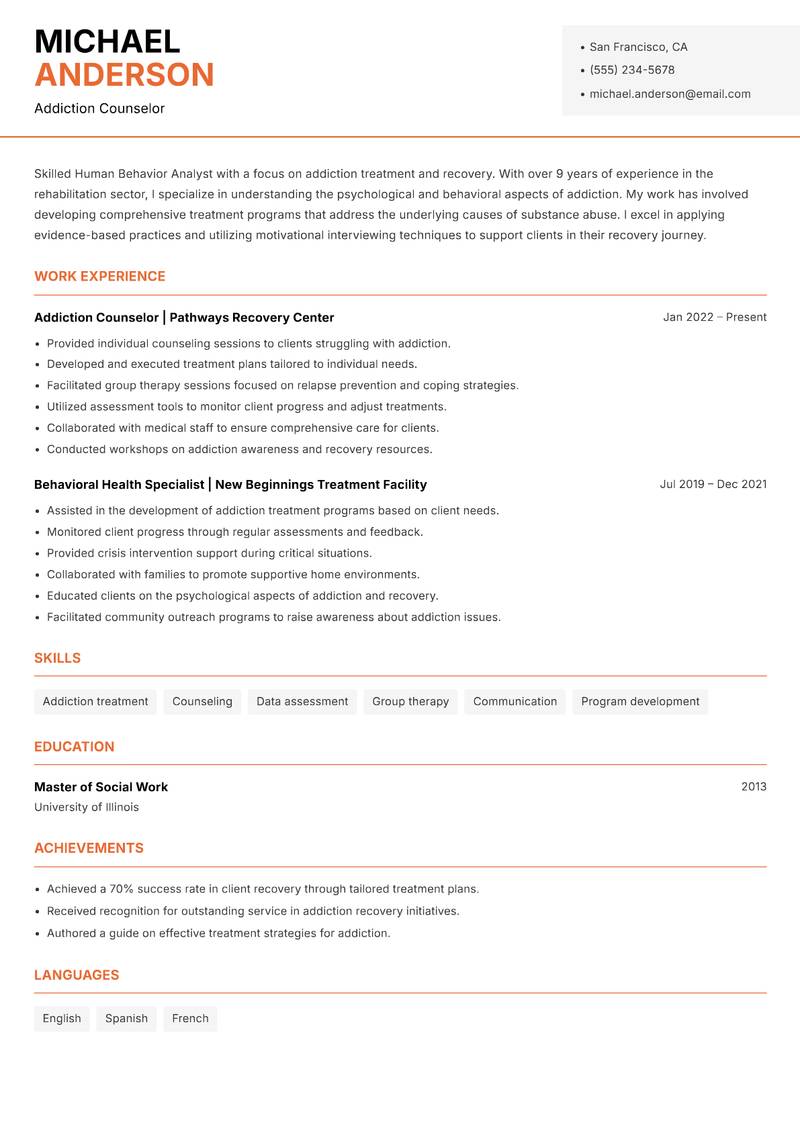 Human Behavior Analyst Resume Template