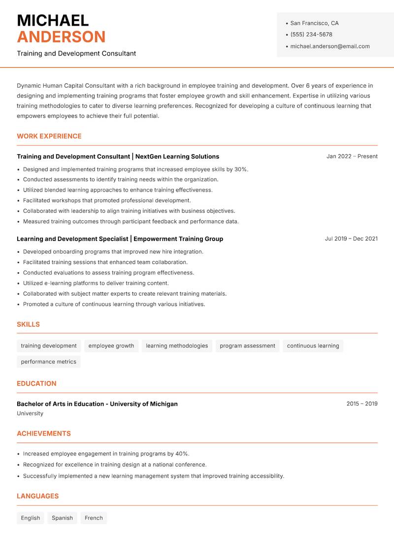 Human Capital Consultant Resume Template