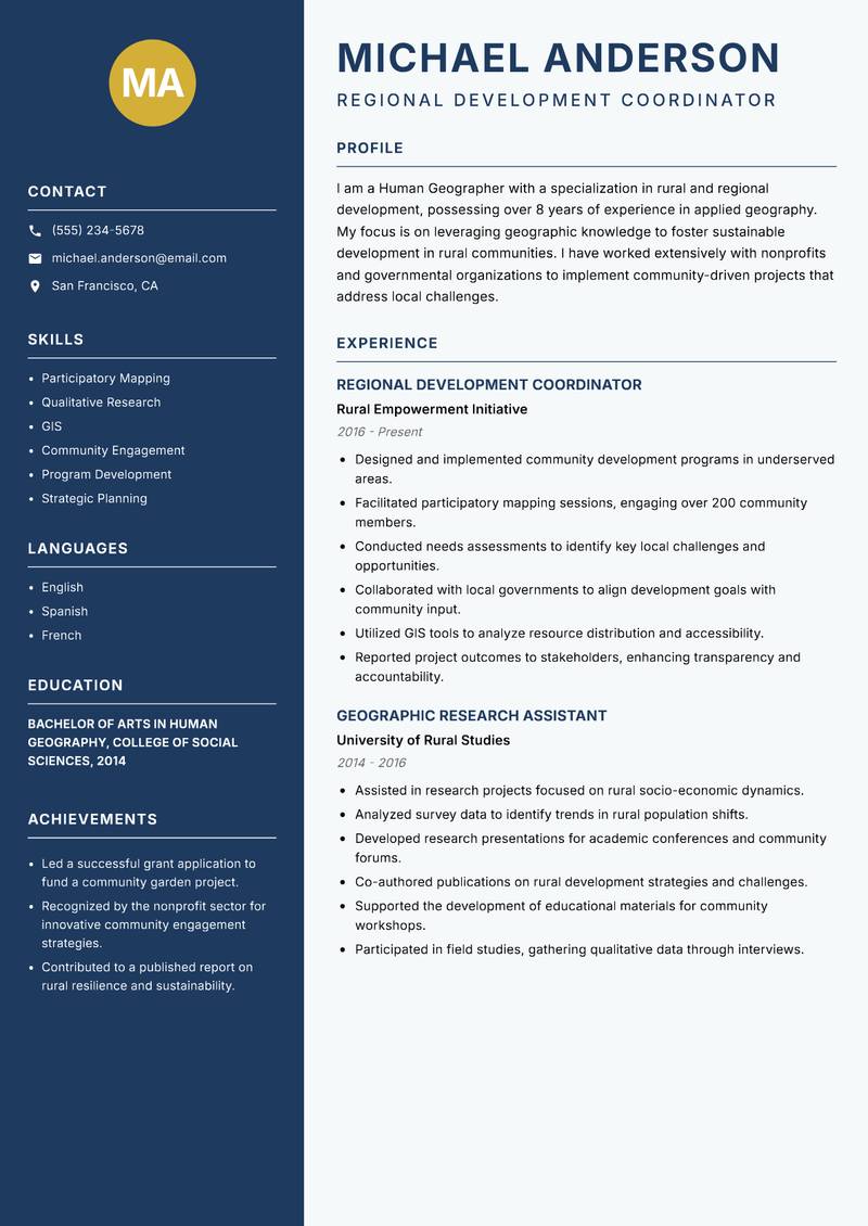 Human Geographer Resume Preview Example
