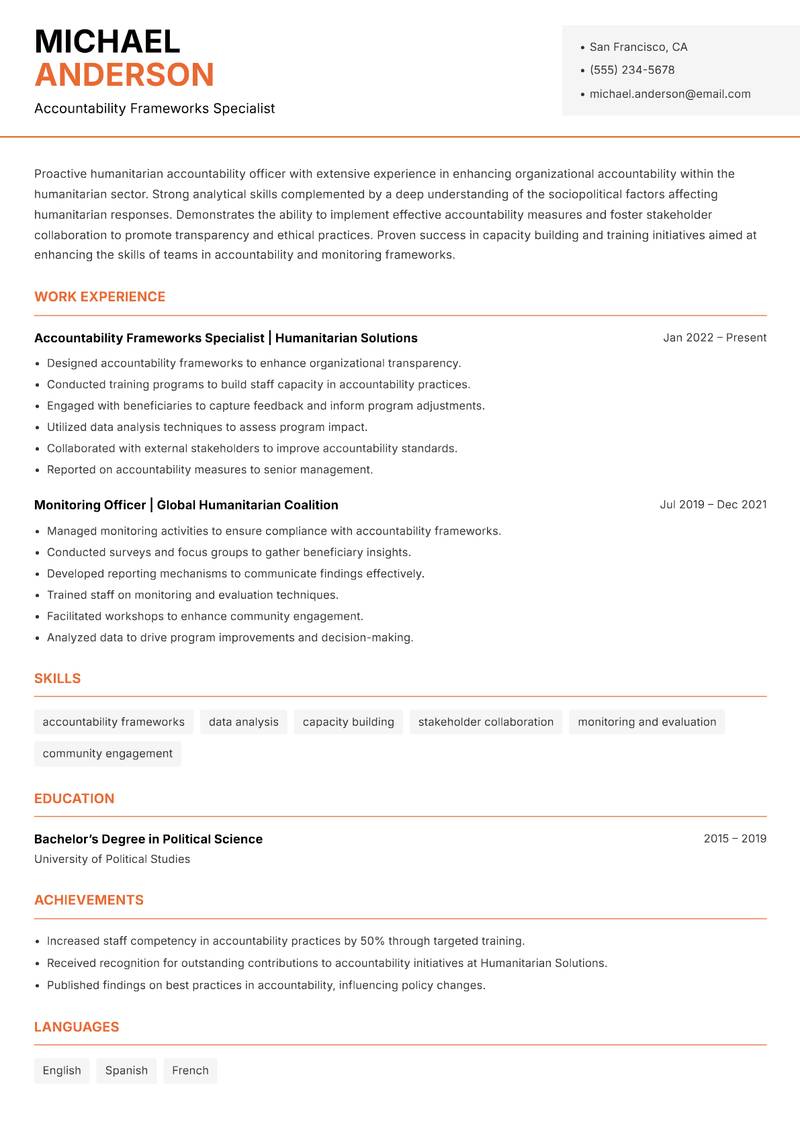 Humanitarian Accountability Officer Resume Template