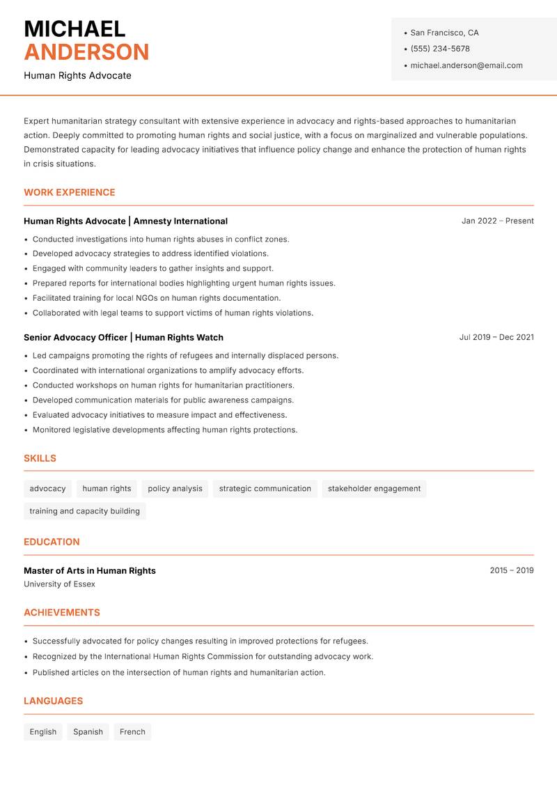 Humanitarian Strategy Consultant Resume Template