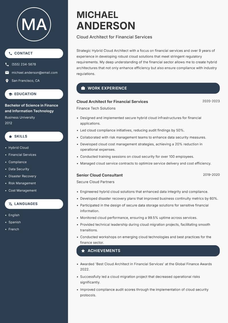 Hybrid Cloud Architect Resume Preview Example