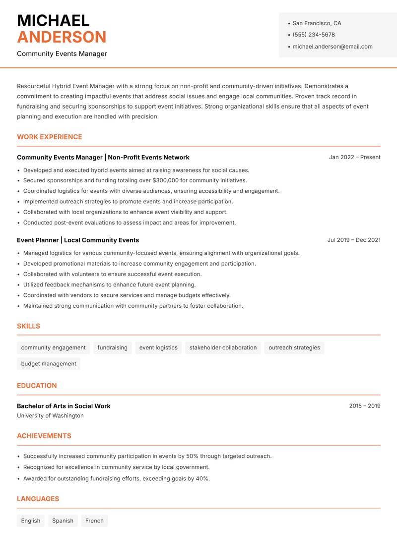 Hybrid Event Manager Resume Template