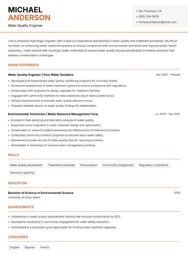 Hydrology Engineer Resume Template