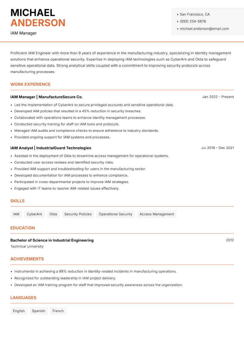 IAM Engineer Resume Template