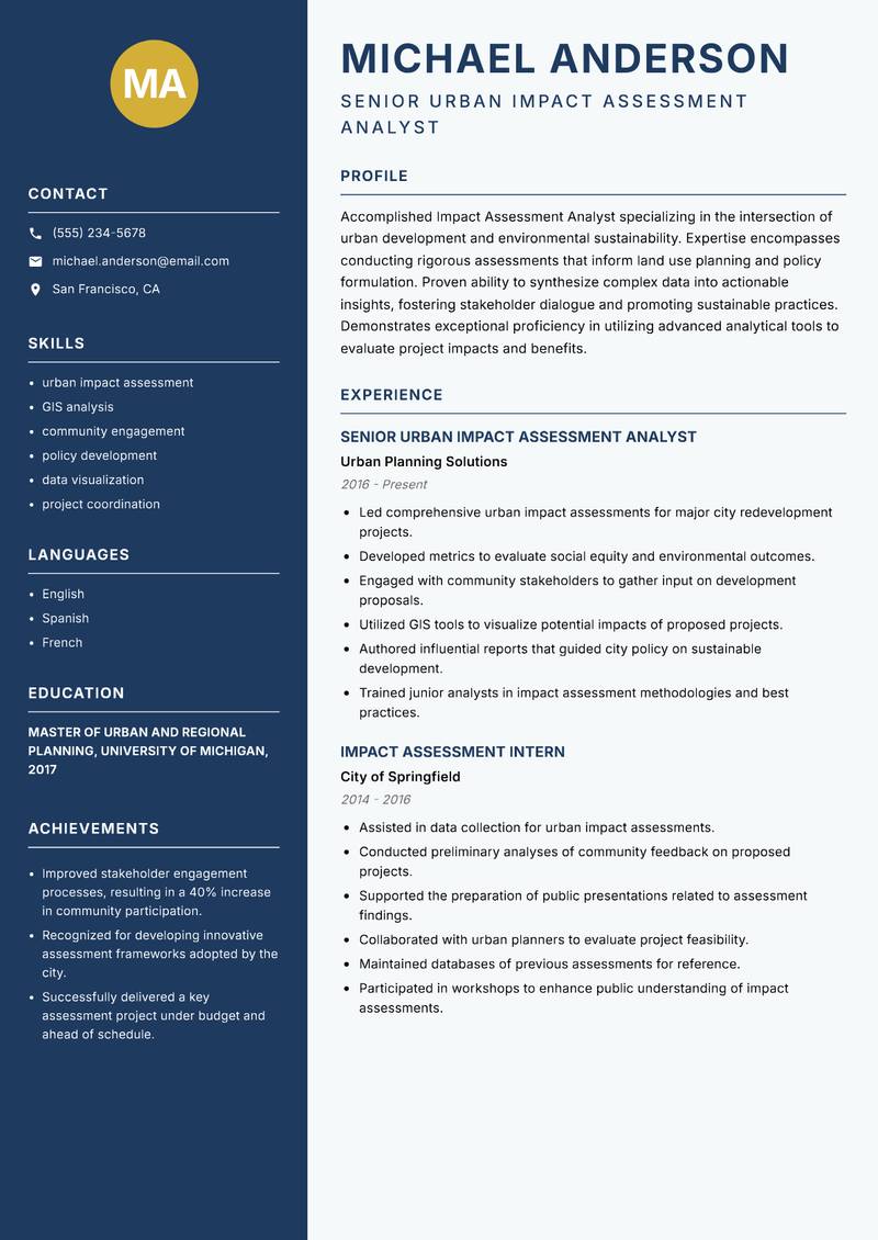 Impact Assessment Analyst Resume Preview Example
