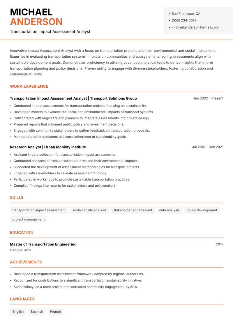 Impact Assessment Analyst Resume Template