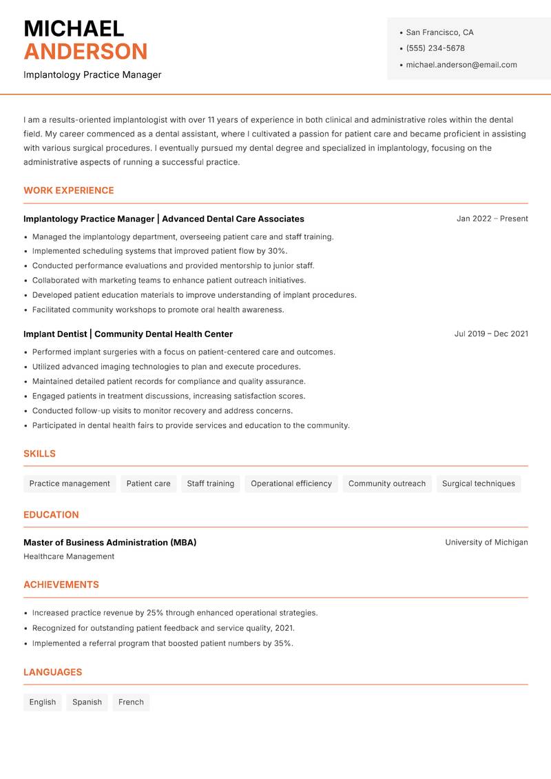 Implantologist Resume Template
