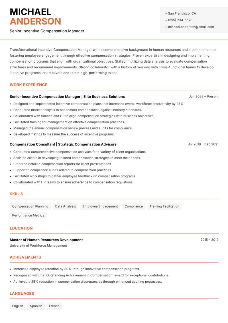 Incentive Compensation Manager Resume Template