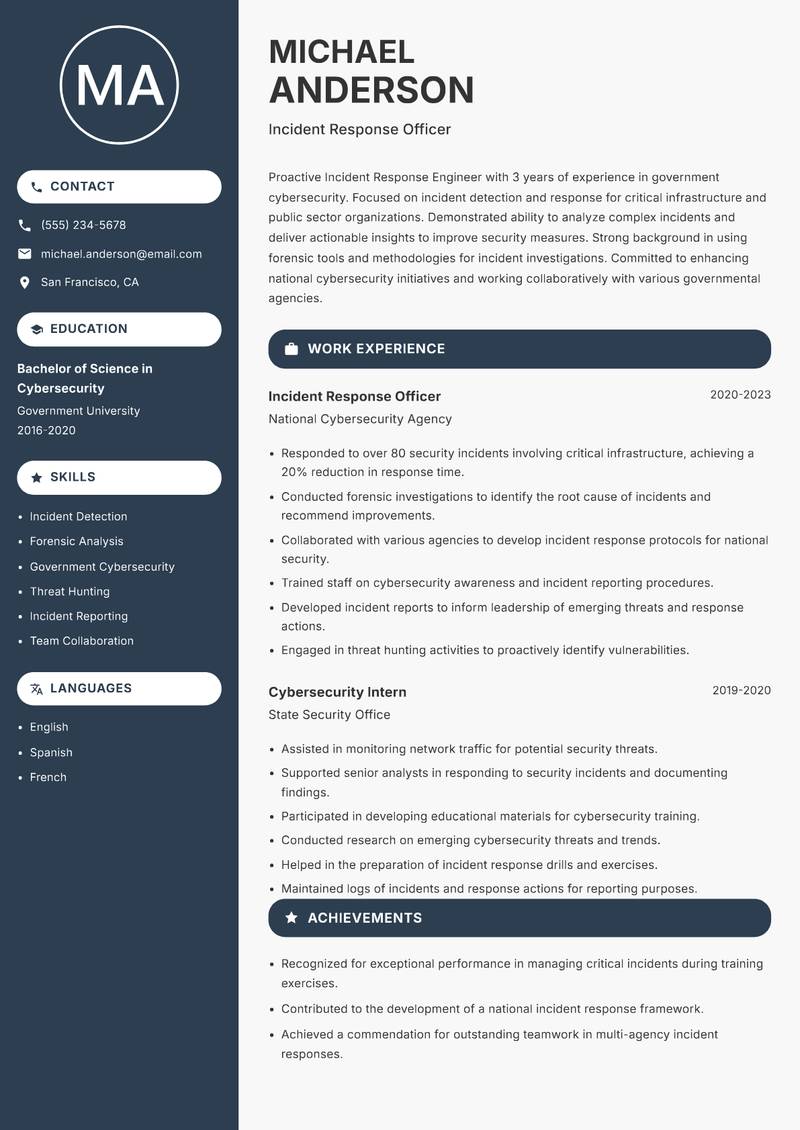Incident Response Engineer Resume Preview Example