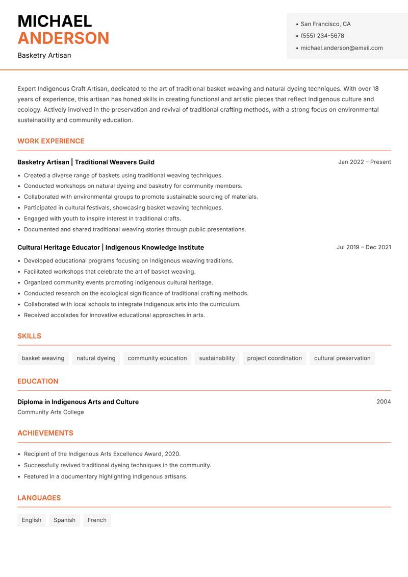 Indigenous Craft Artisan Resume Template