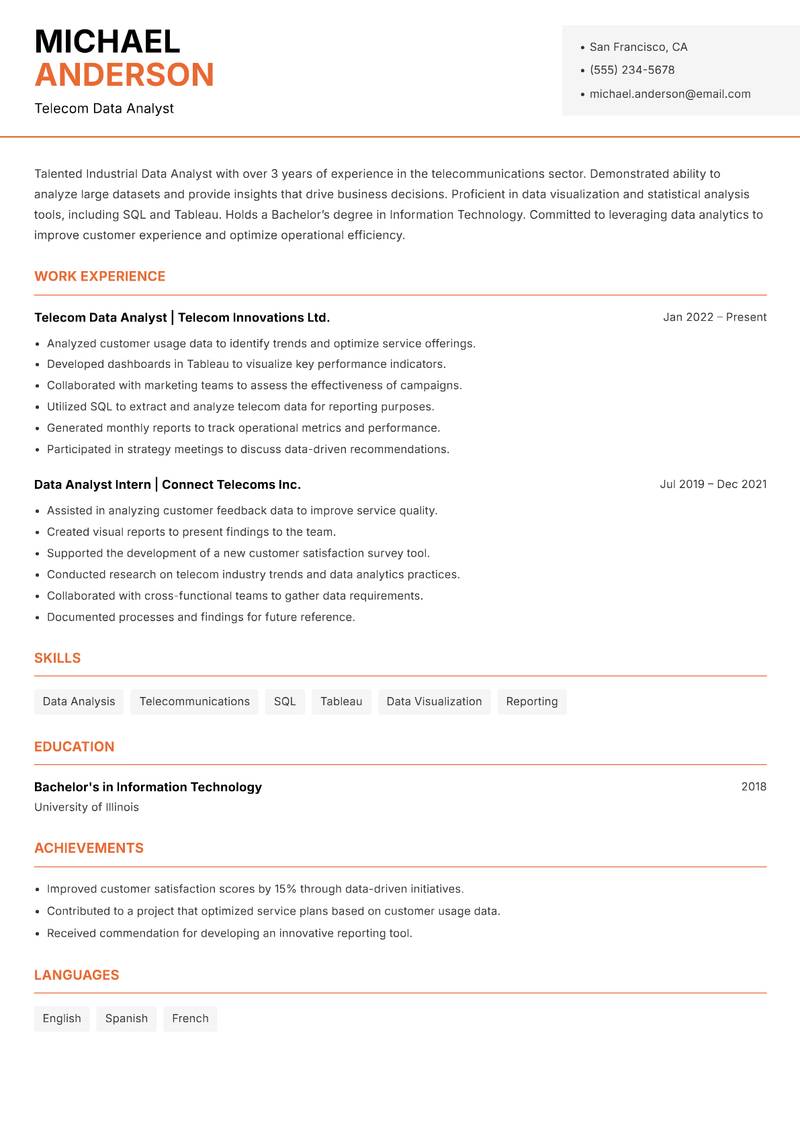 Industrial Data Analyst Resume Template
