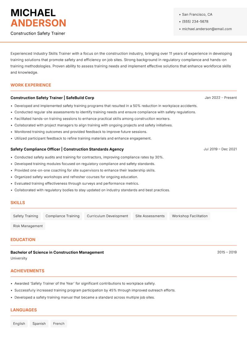 Industry Skills Trainer Resume Template